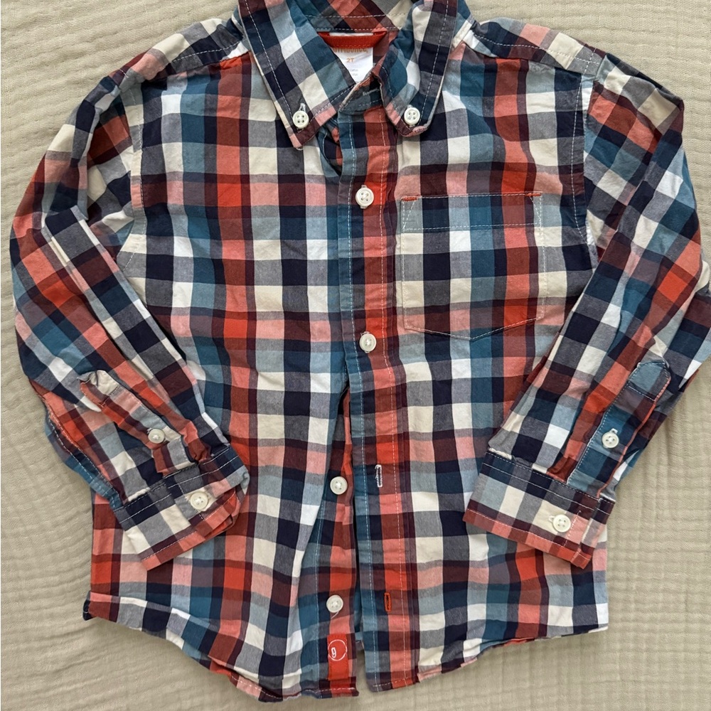 Gymboree 2T Plaid Button-Down Shirt - Orange , Blue, White, Purple